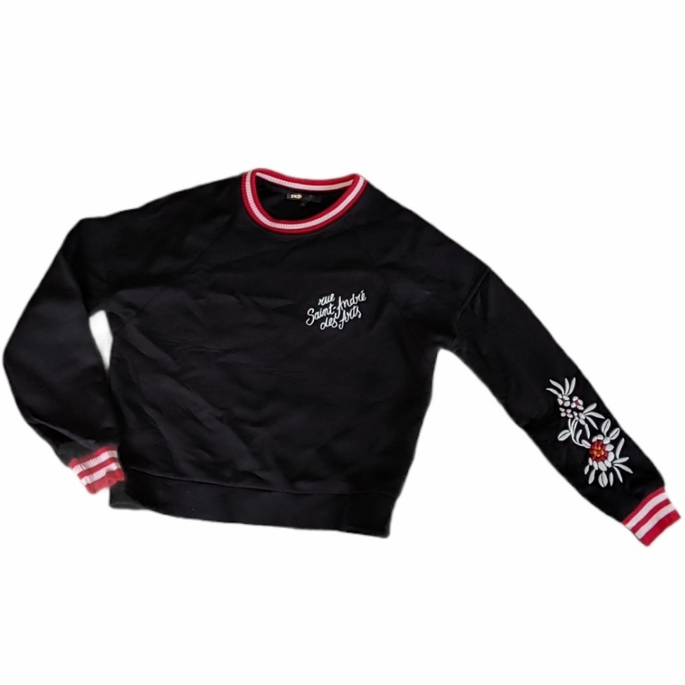 EUC Maje Embroidered Crew Neck Tack Jersey Sweater